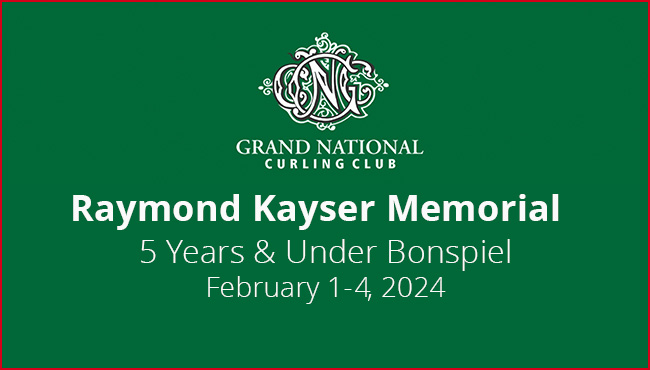 GNCC Cover image with GNCC Logo and text for the Raymond Kayser Memorial Bonspiel 5years & Under Bonspiel February 1-4, 2024